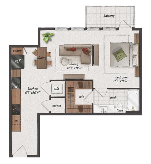 1 Bedroom, 1 Bathroom, 670 Square Feet - A1 Floorplan at St. Elmo Apartments in Austin, TX
